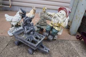 lot 352 image: Gnome welcome statue, Girl on bridge, wagon