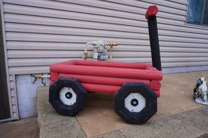 lot 353 image: Wood red wagon planter display