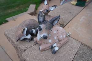 lot 358 image: Two deer and racoon concrete