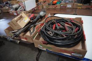 lot 63 image: Jumper cables, pump, light & reel, tire tools