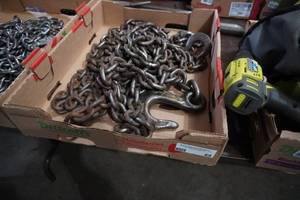 lot 69 image: Two log chains, 15 & 16 38 with hooks