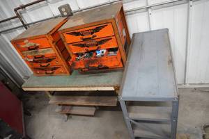 lot 92 image: Metal shelf, 2) Dorman cabinets wnuts, bolts