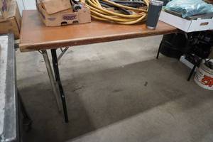 lot 130 image: Wood folding table-solid wood-heavy 72 x 30