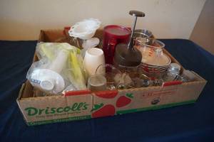 lot 232 image: 2 Flour sifters, nut chopper, Pyrex measure cups, etc