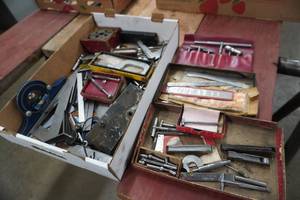 lot 383 image: Telescoping gauges, micrometer, squares, rulers, protractors, feeler gauges